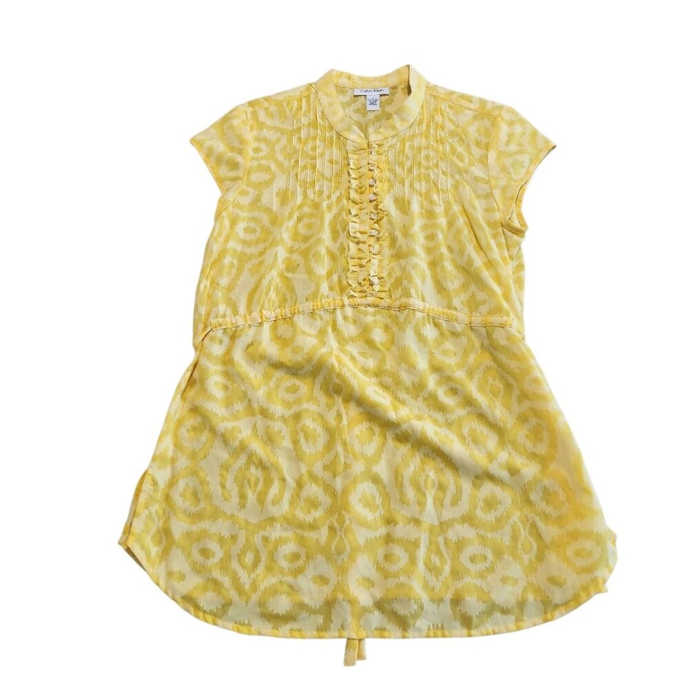 Calvin Klein Tunic Top Yellow Sleeveless Lightweight Casual Boho Womens Small